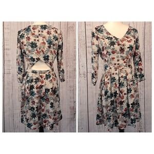 JACK BY BB DAKOTA 4 Watercolor Dress Fit & Flare V Neck 3/4‎ Sleeve Cutout Back